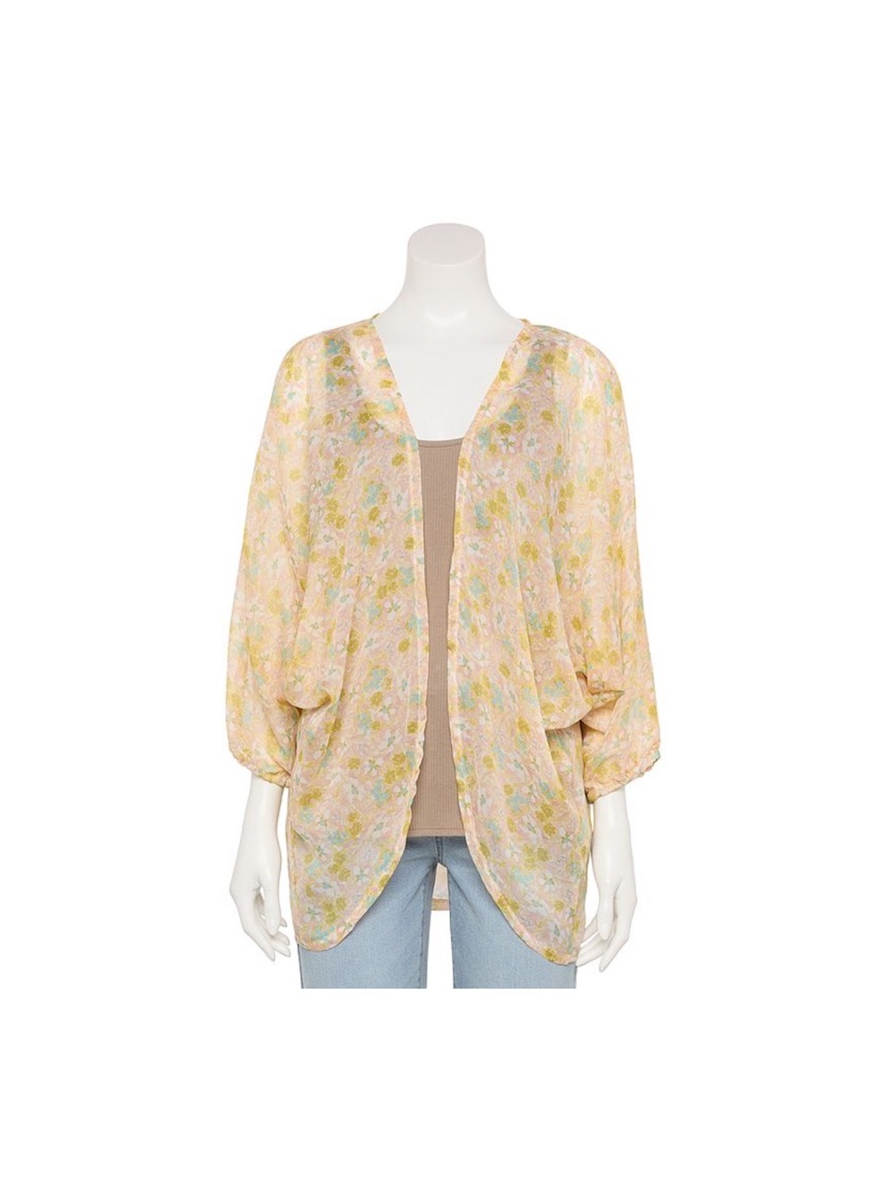 LC Lauren Conrad Asheville Daisy Floral Sheer Kimono Top Coverup Blue Pink